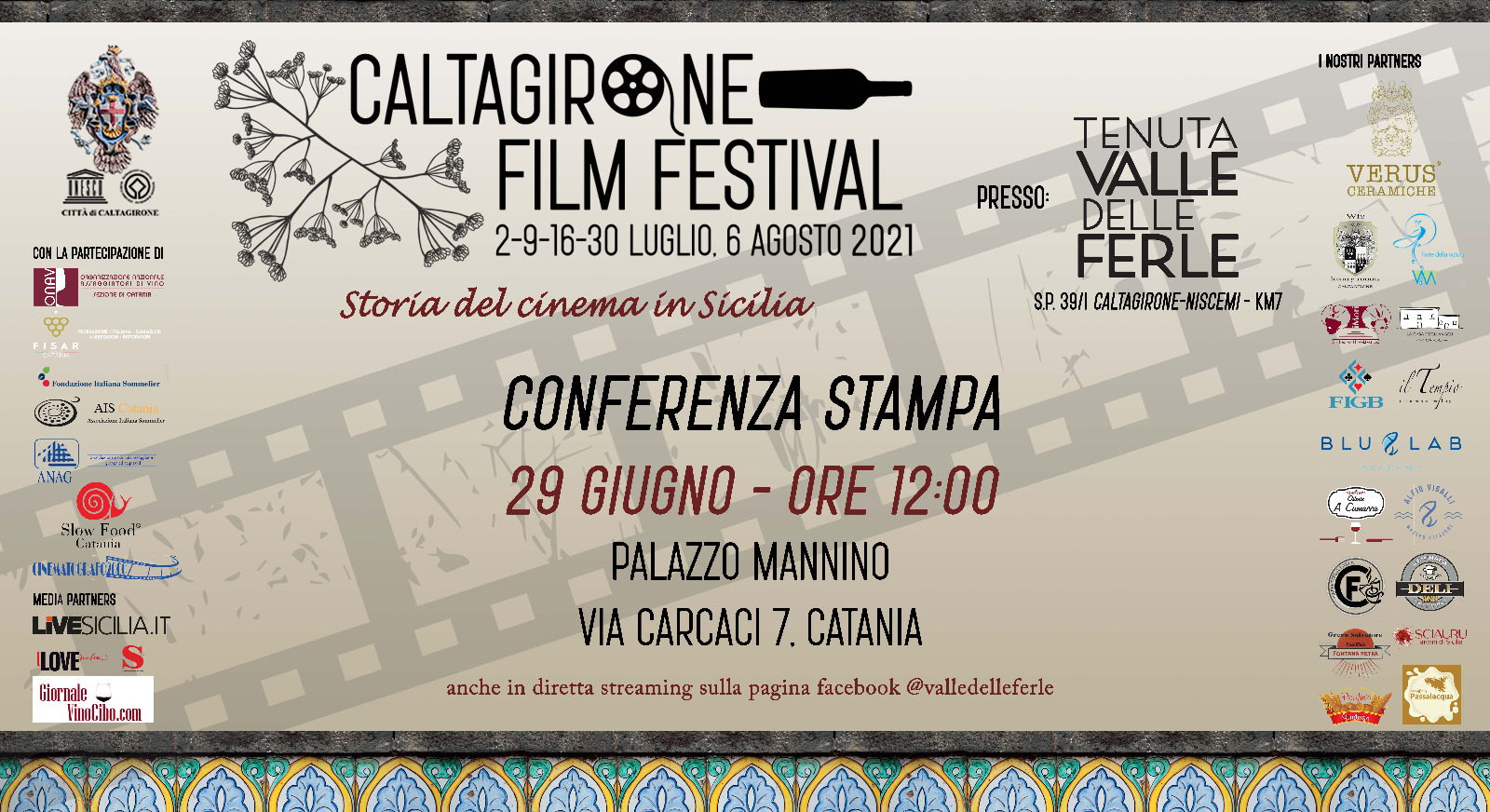 Caltagirone Film Festival 2021, martedì 29 giugno la conferenza stampa di presentazione