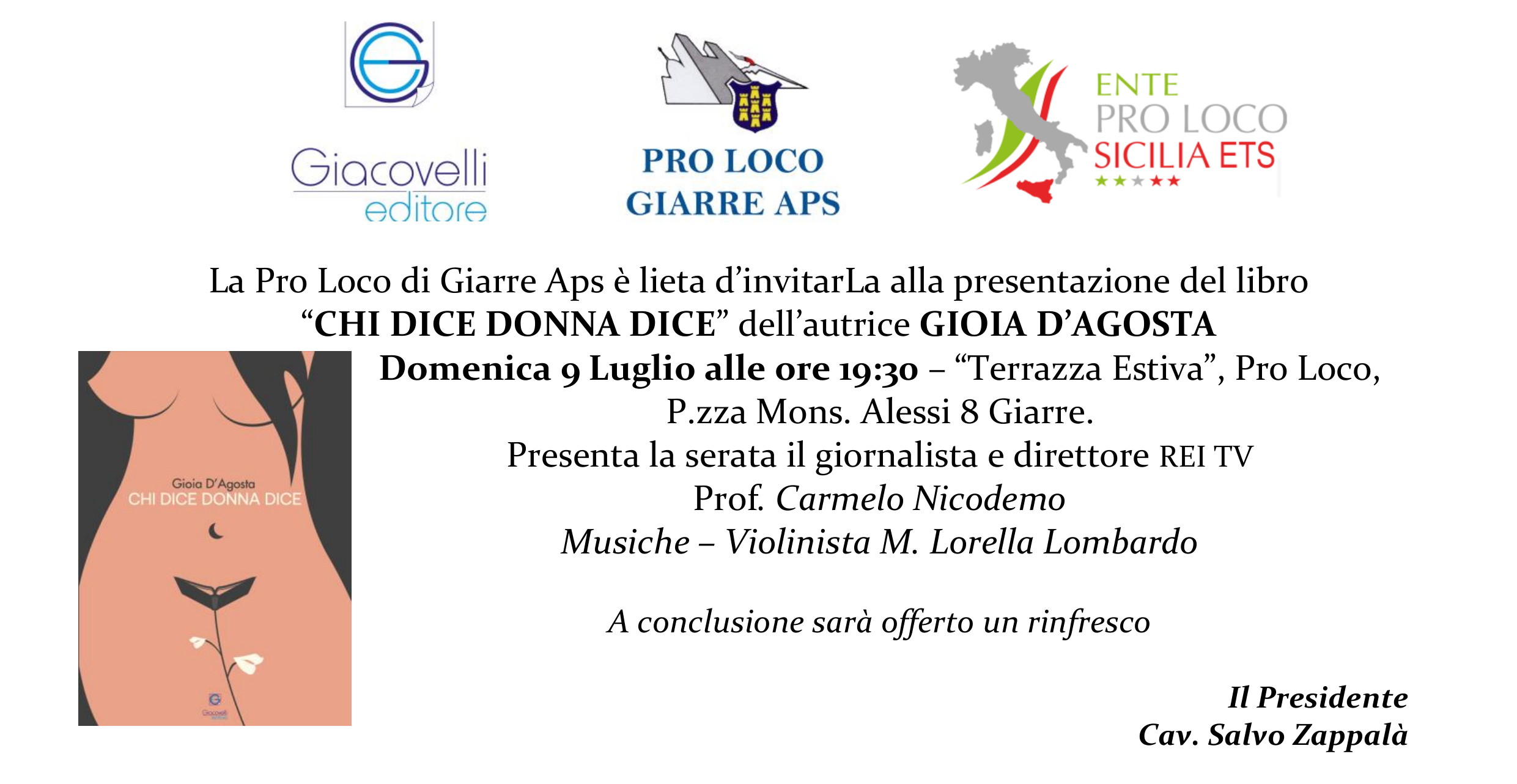INVITO-PRESENTAZIONE-LIBRO La Pro Loco di Giarre prsenta il libro “Chi dice donna dice”