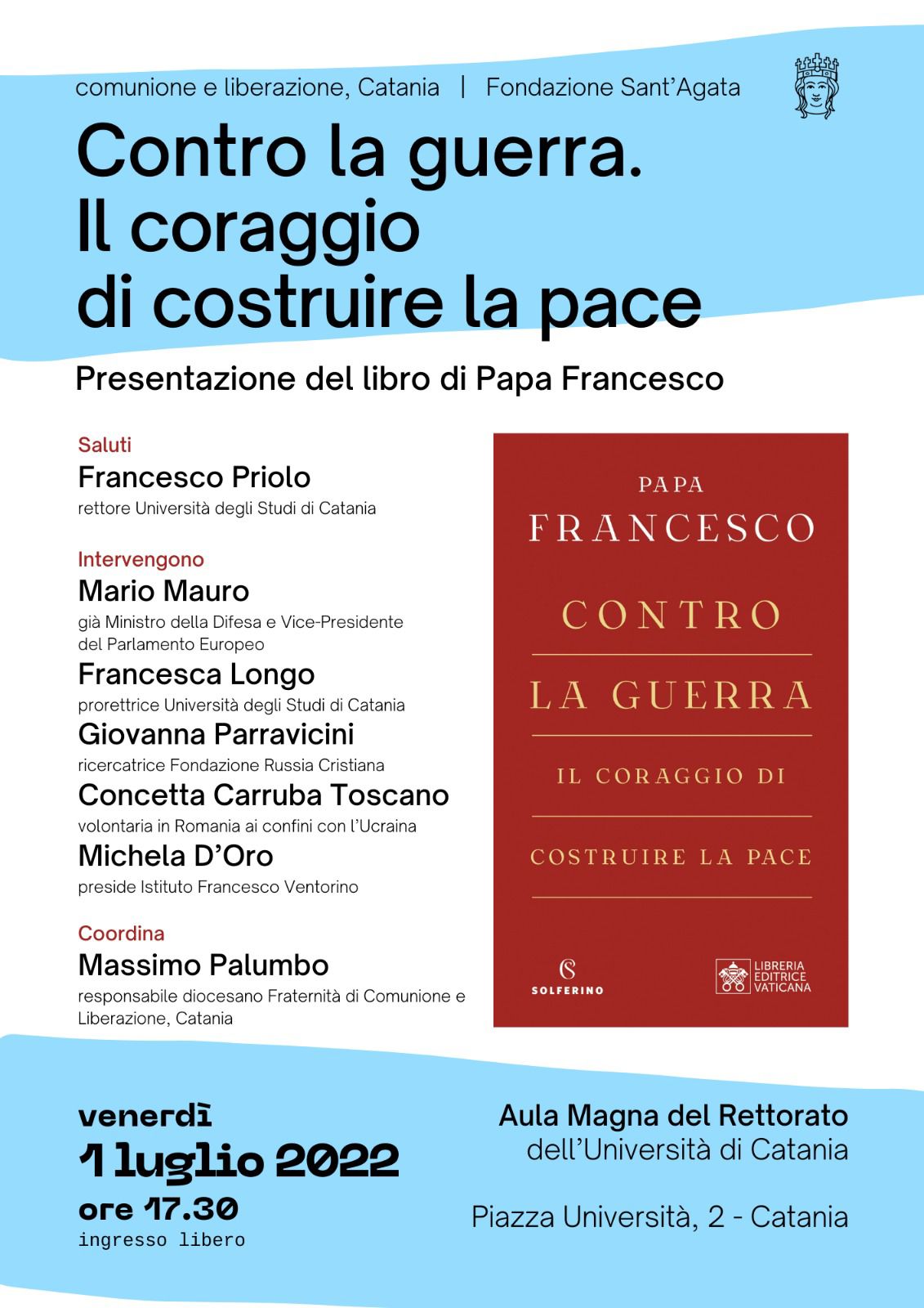 Libro-pace-Papa-Francesco “Contro la guerra. Il coraggio di costruire la pace”. A Catania la presentazione del libro di Papa Francesco