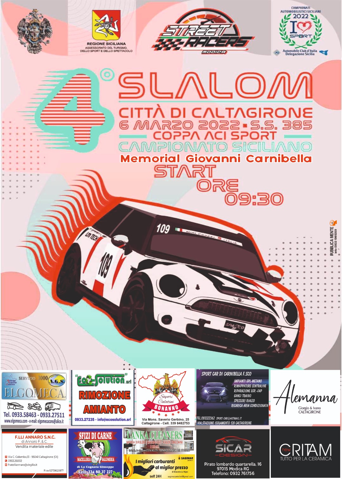 Locandina-Slalom Auto: domenica 6 marzo il “IV Slalom Città di Caltagirone – Memorial Giovanni Carnibella”