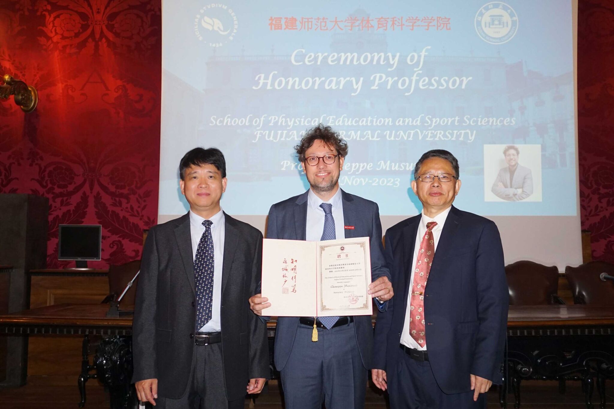 Scienze motorie, a Giuseppe Musumeci il titolo di ‘professore onorario’ dell’università cinese di Fujian