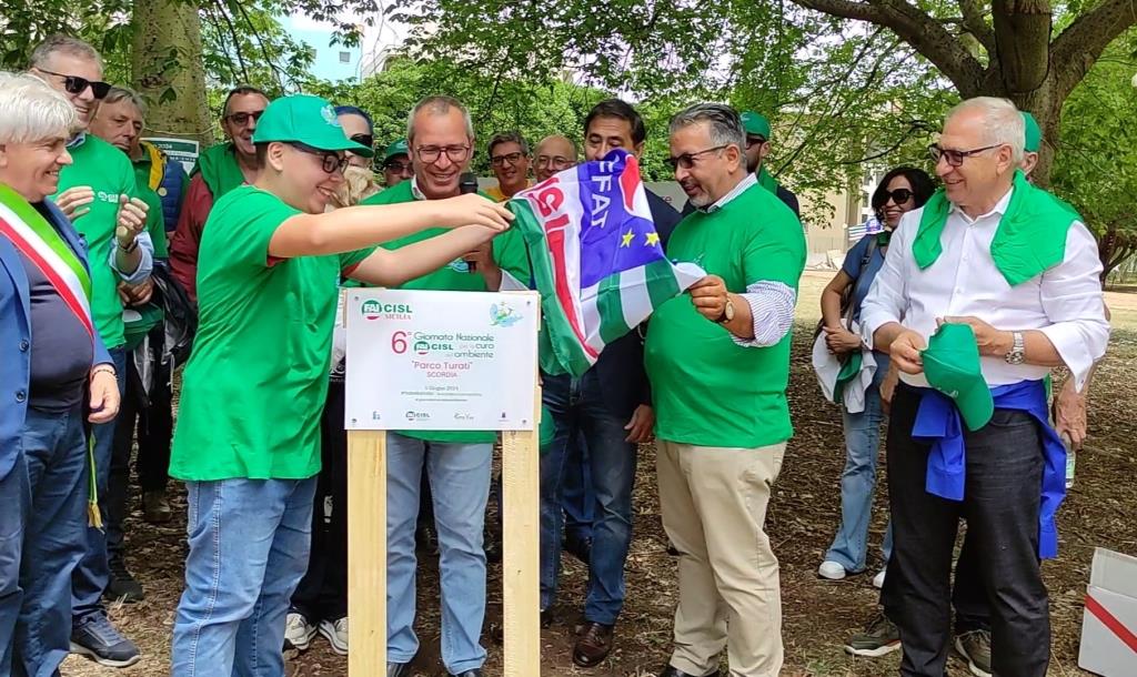 Parco Turati Scordia Fai Cisl 5-6-24 Svelamento targa Scordia (Catania), la Fai Cisl consegna il Parco Turati bonificato