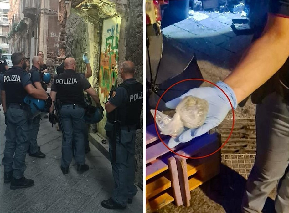 SAN BERILLO, LA DROGA NASCOSTA TRA LE FESSURE DI VECCHI EDIFICI SCOPERTA DALLA POLIZIA GRAZIE AL FIUTO DEL CANE POLIZIOTTO “ARES” (4) A San Berillo la droga era nascosta tra i rifiuti