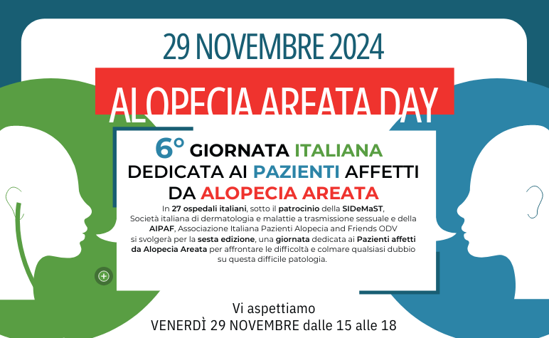 LOCANDINA ALOPECIA AREATA 2024 Policlinico: Alopecia Areata Day il 29 novembre