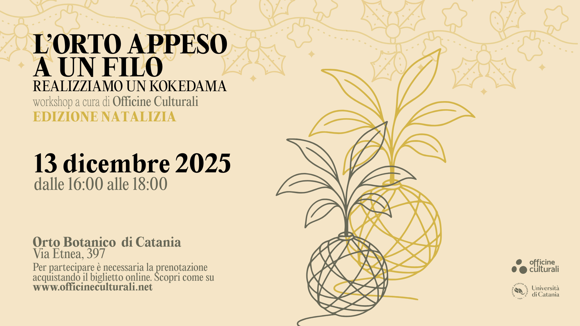 Workshop natalizio di kokedama all’Orto Botanico di Catania