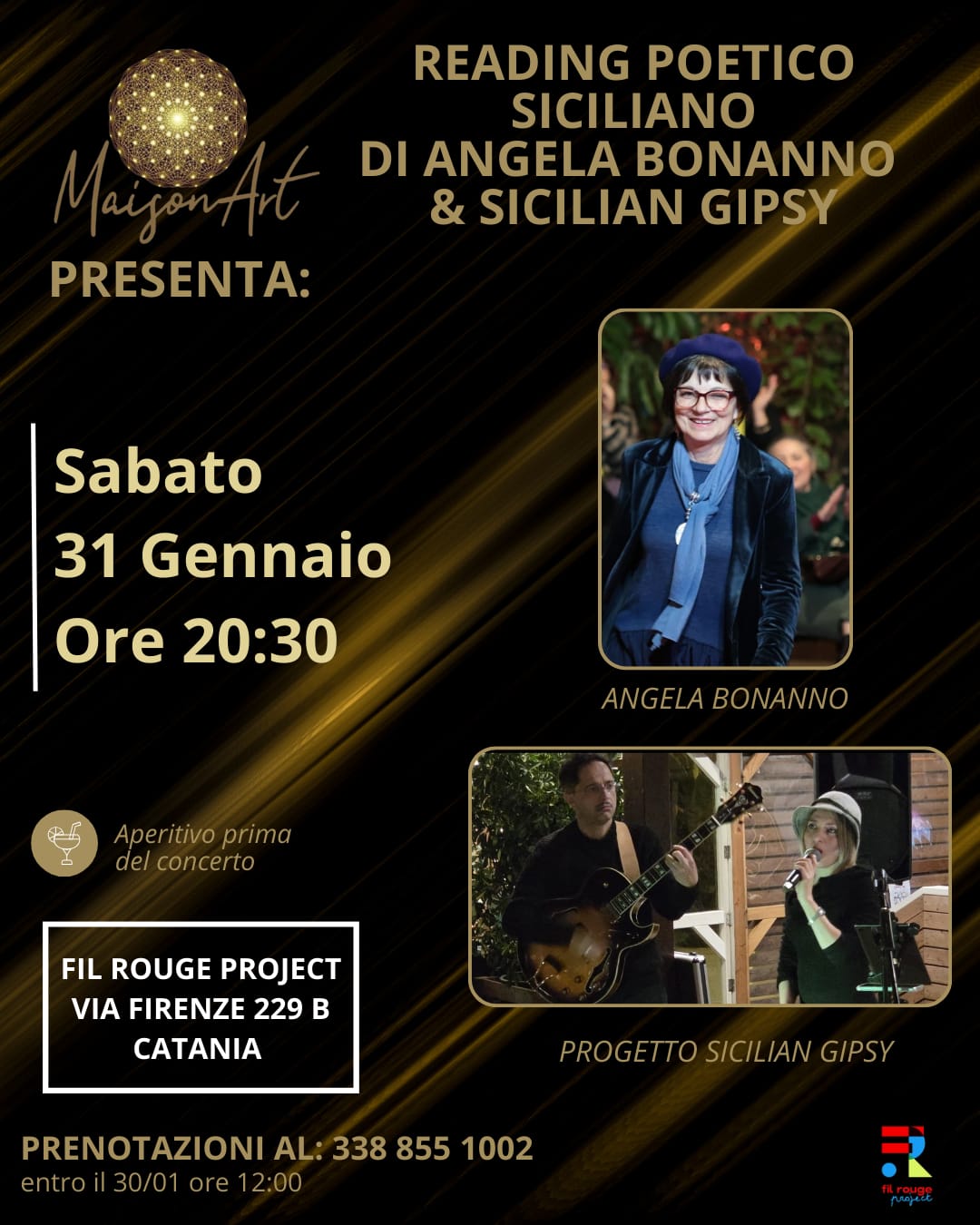 locandina poesia Al MaisonArt al Fil Rouge Angela Bonanno e Ivan Rinaldi e Manuela Atria