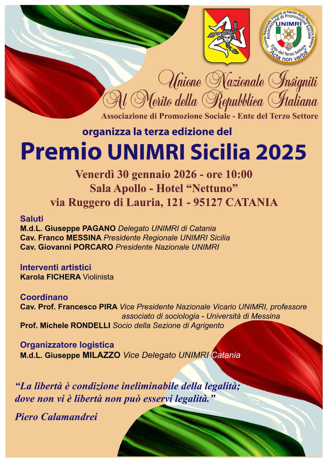 locandina unimri A Catania la consegna del Premio UNIMRI