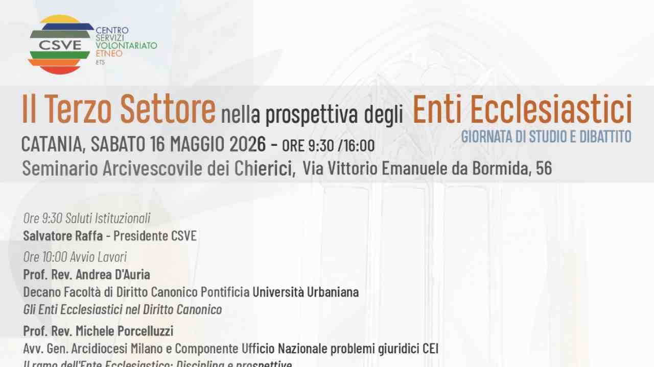 Catania terzo settore enti ecclesiastici – 20260515 FreePressOnline Terzo Settore ed Enti Ecclesiastici: a Catania giornata di studio CSVE