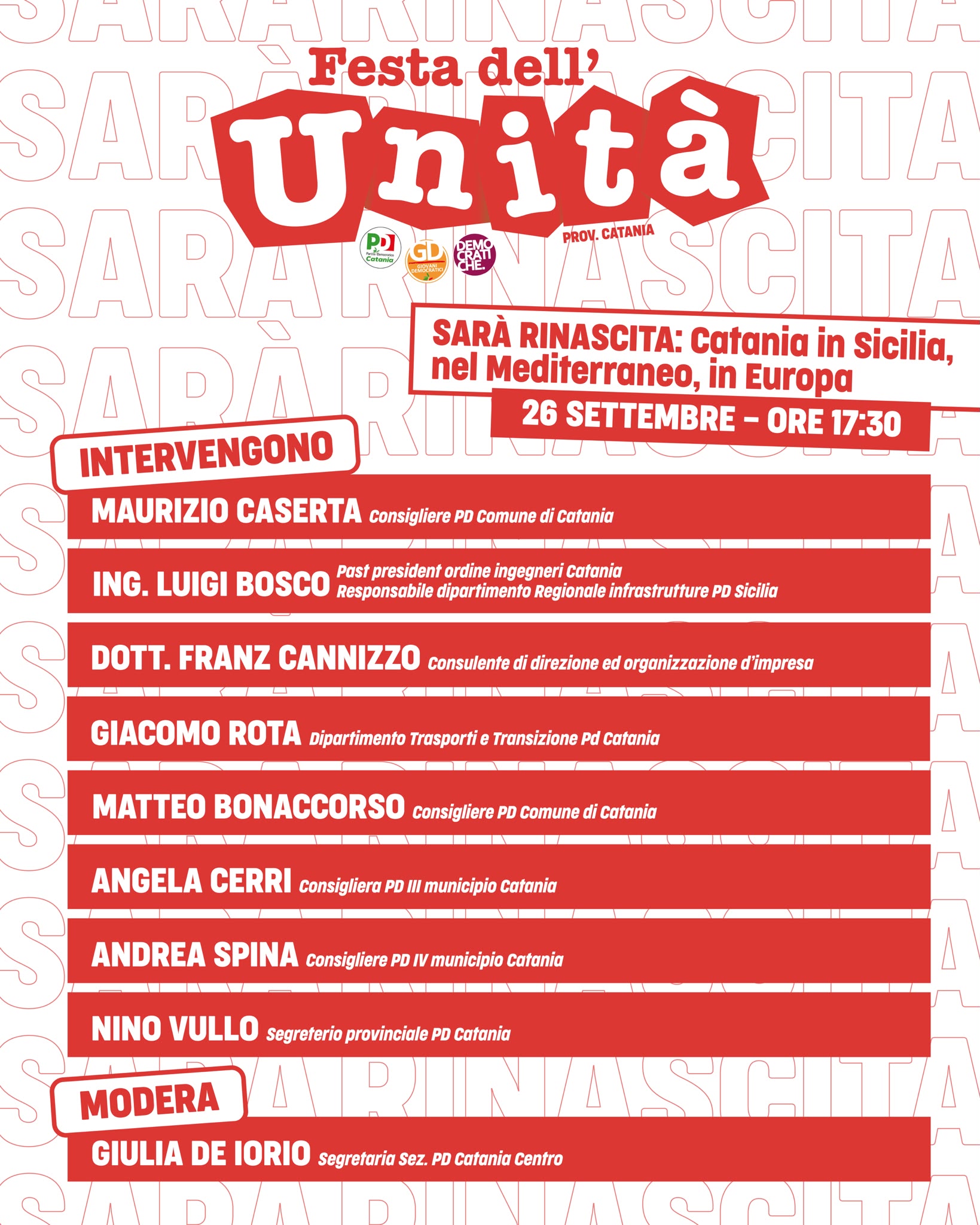 LOCANDINA2 Festa dell’Unità a Catania: tre giorni a Villa Pacini
