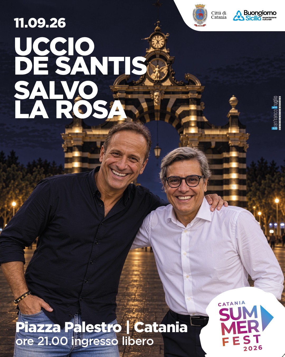 Locandina venerddì 11 Uccio De Santis e Salvo La Rosa in piazza Palestro
