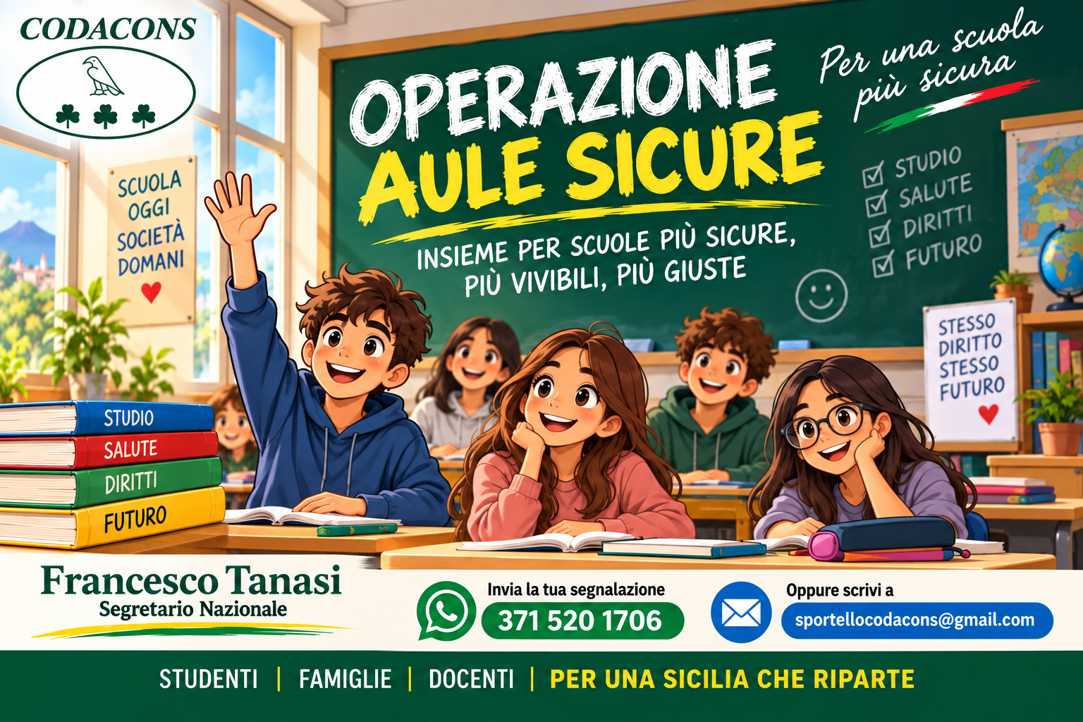 Operazione Aule Sicure Cartoon Codacons Scuola, il Codacons lancia “Operazione Aule Sicure”