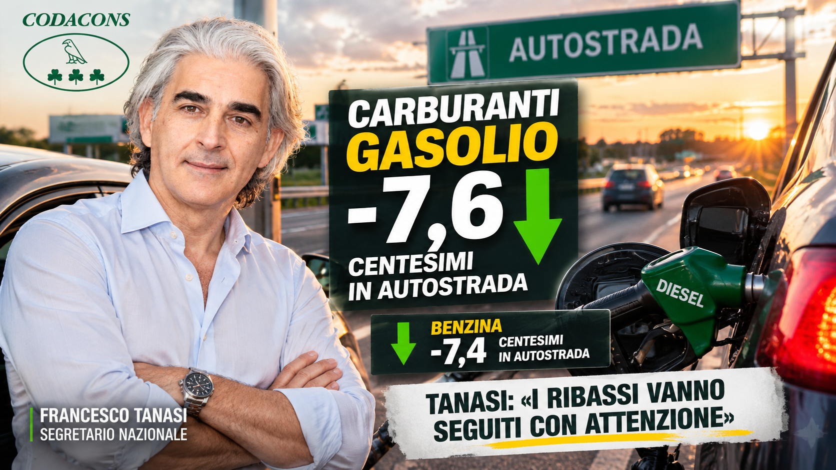 carburanti_tanasi_gasolio_autostrada oriz Carburanti, calano i prezzi: gasolio giù di 7,6 centesimi