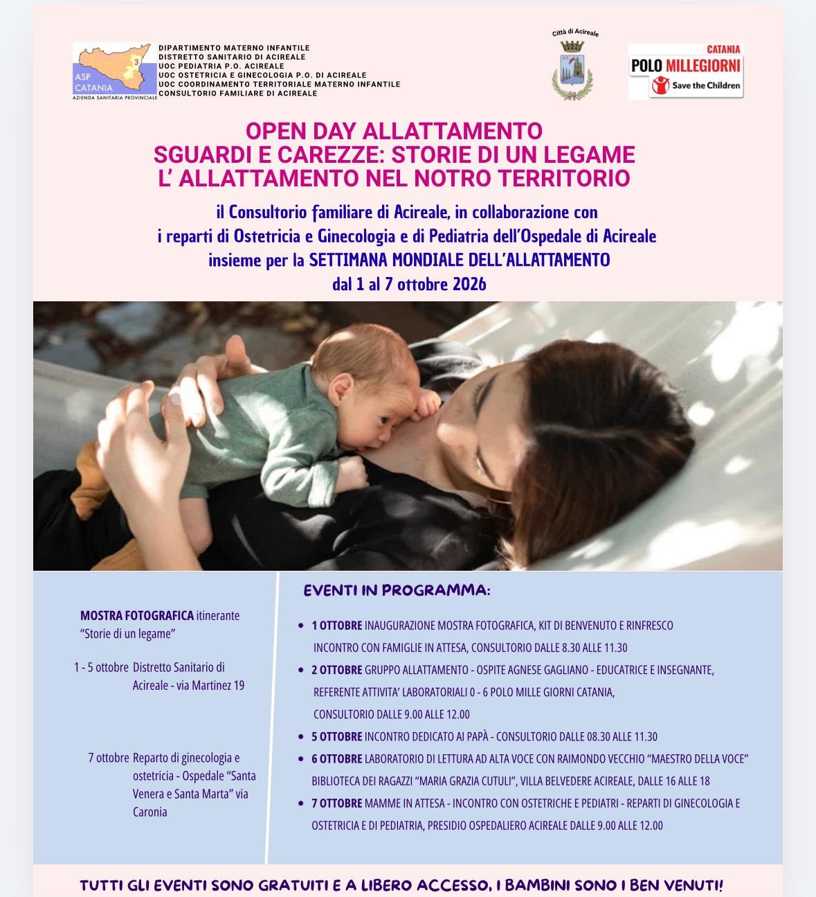 locandina allattamento Acireale, una settimana dedicata all’allattamento