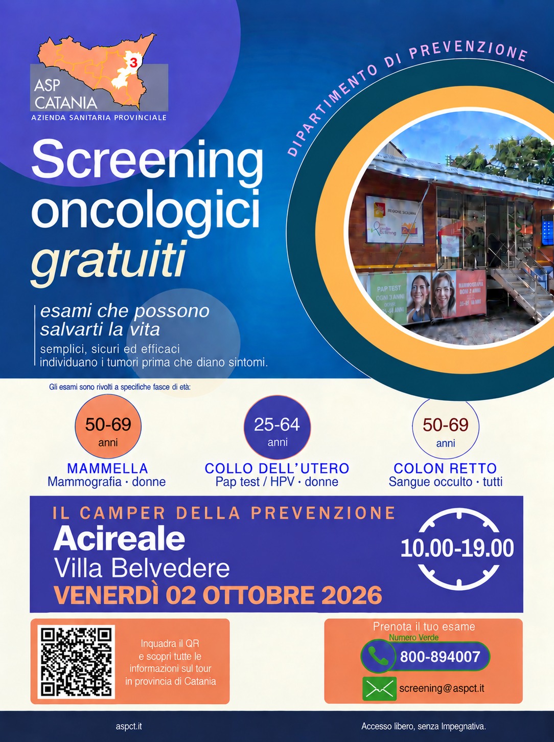 Acireale, il Camper della Prevenzione arriva alla Villa Belvedere