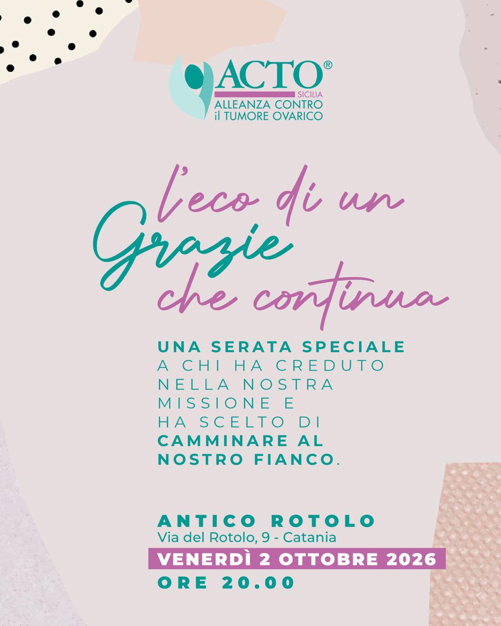 Locandina serata Acto Sicilia – L’Eco di un grazie che continua Acto Sicilia, una serata per celebrare la rete della solidarietà