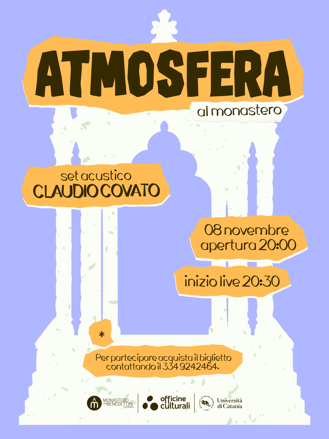 Locandina Claudio Covato in concerto al Monastero dei Benedettini di Catania